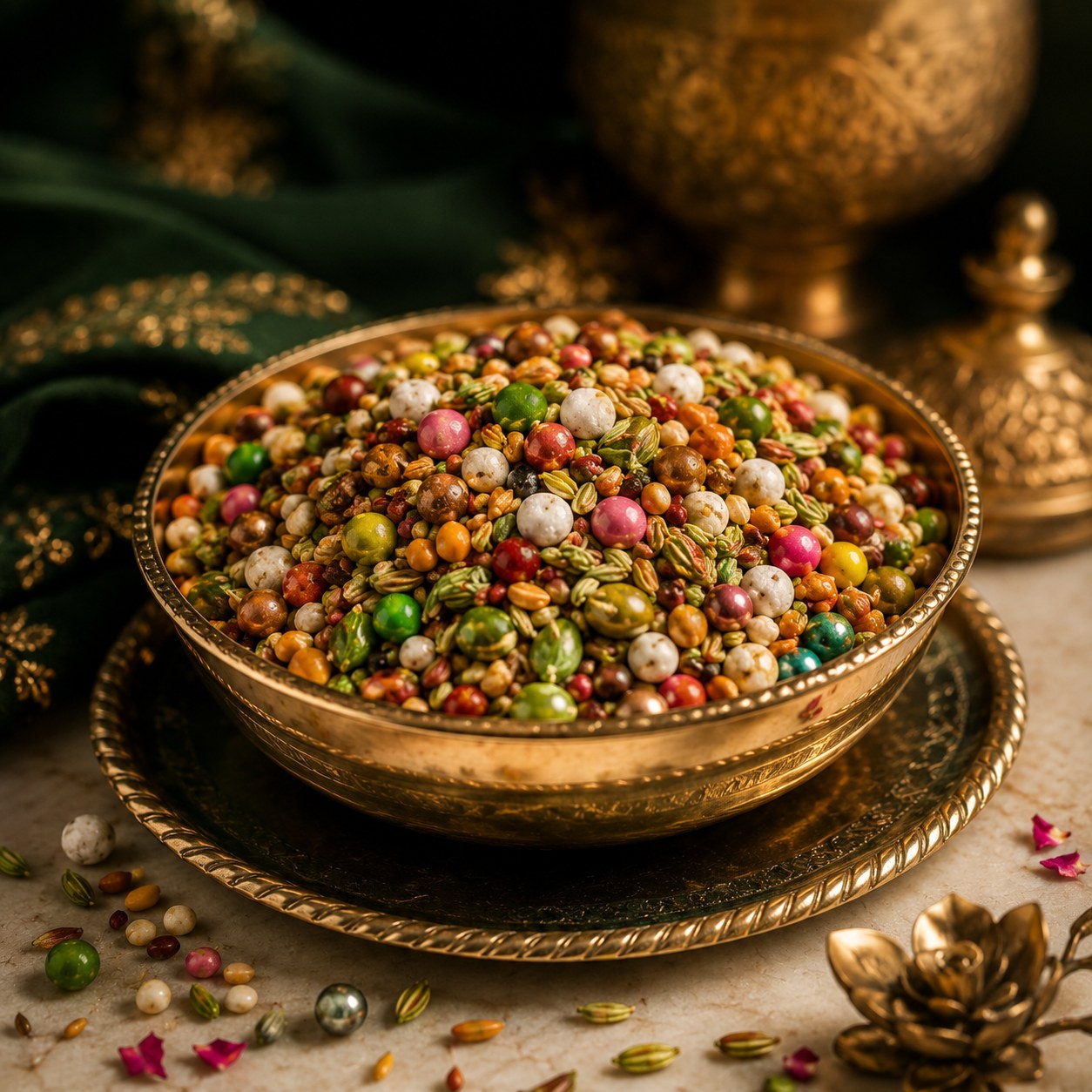 Colorful mukhwas ingredient for fresh pan at Manakamana Pan Bhandar