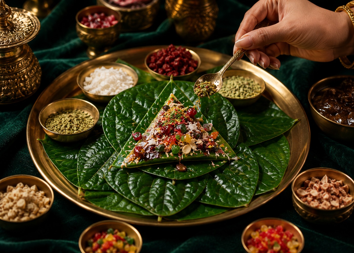 Refined pan taste balancing scene with sweet and refreshing ingredients